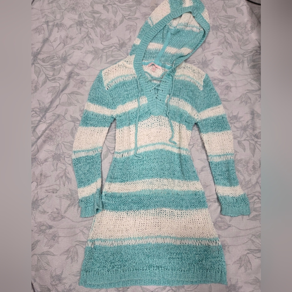 Victoria Secret Coverup Hooded Dress Blue And White Stripes S - Picture 2 of 8